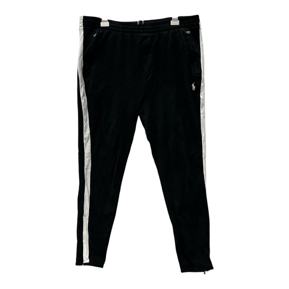 Polo Ralph Lauren Sweatpant Large Black Jersey Knit Joggers Drawstring Ankle Zip - Picture 1 of 11